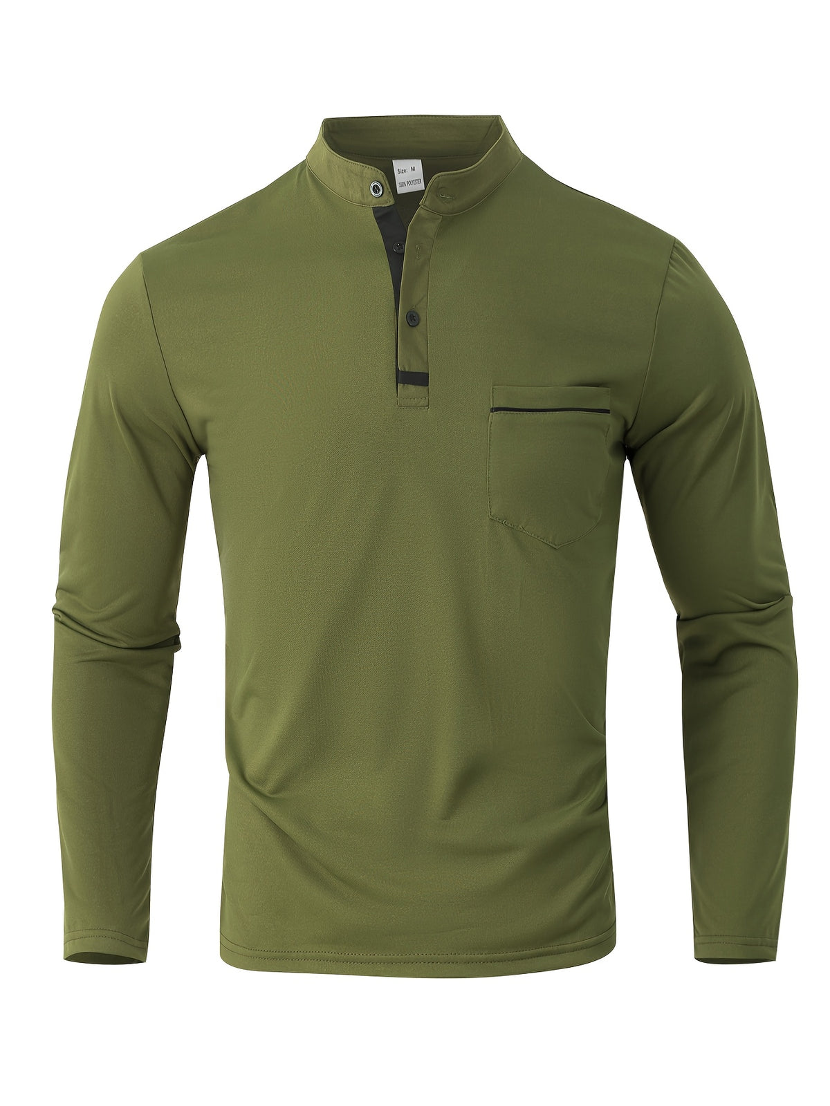 [Josh May OBM] 3pcs Men'S Long Sleeve Henley Shirts, Skin-Friendly Comfortable Fabric, Natural Elasticity Wearing Experience, Slim Casual Fit, Stand Collar Button-Up Design, Contrast Color Patchwork Detail, Chest Pocket Decoration - Army Green + Light Khaki + Black