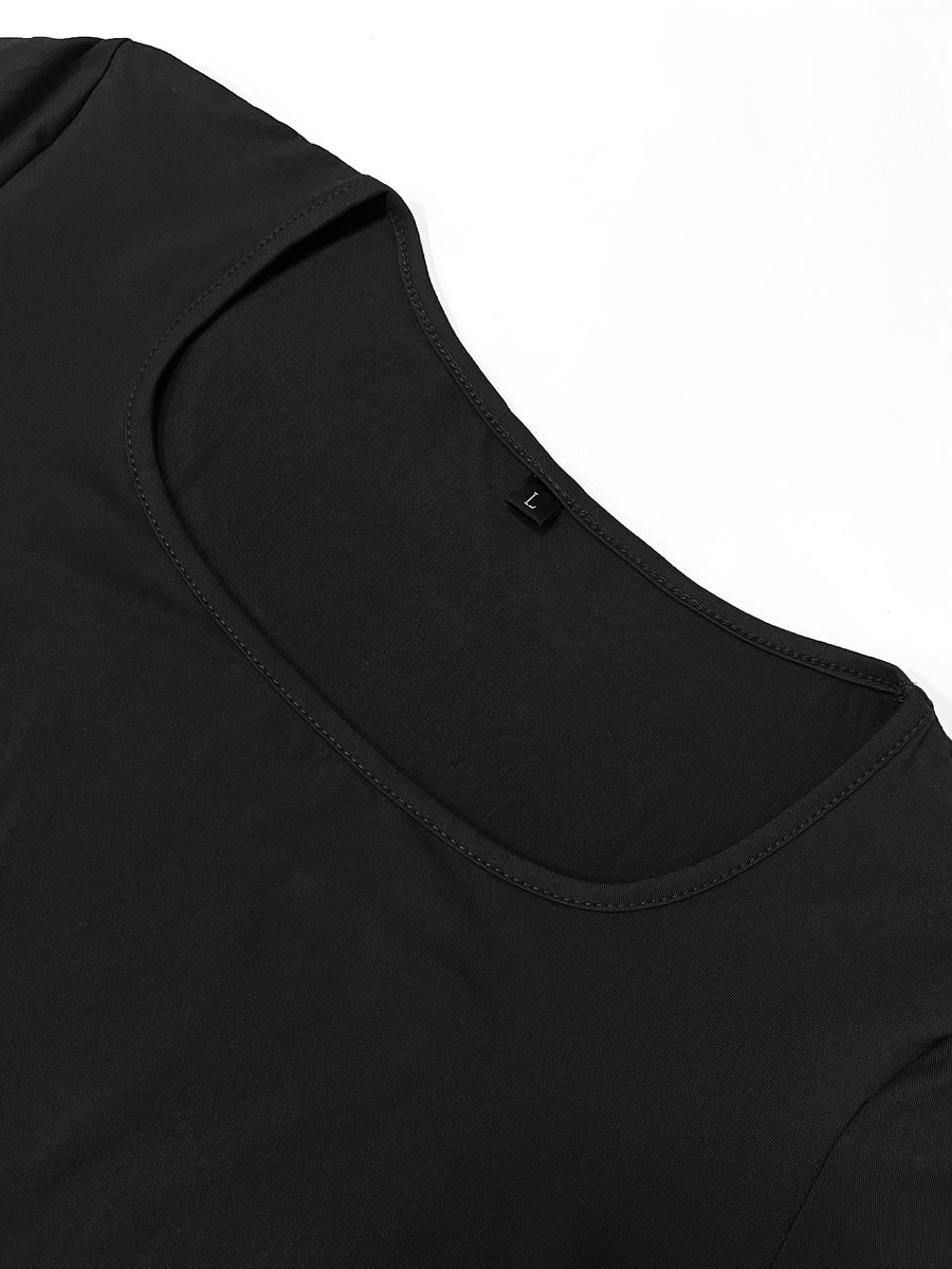 Tight Ultra-Long Women'S Autumn Long Sleeve Square Neck A-Line Sexy Bodycon Dress - Black