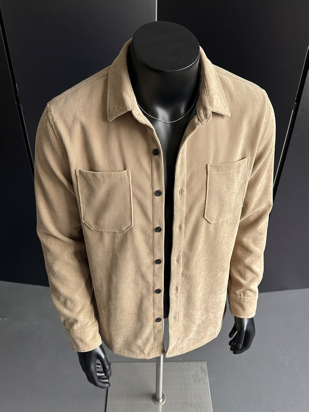Autumn Winter Men'S Button-Front Double Pocket Retro Shirt Jacket - Khaki