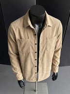 Autumn Winter Men'S Button-Front Double Pocket Retro Shirt Jacket - Khaki