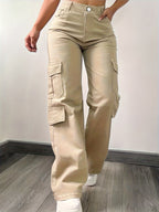 Street Commuter Distressed Multi-Pocket Cargo Pants for Outing, Home, and Casual Wear - Khaki