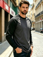 Men'S T-Shirt Casual New Daily Color-Block Long Sleeve Breathable Skin-Friendly Non-Sweaty Drop Shoulder Cut Visual Body Shaping Super Friendly Retro Contrast Design with Premium Aura Suitable for Sports Casual Daily Commuting Outdoor Activities Cas - Black+Dark Grey