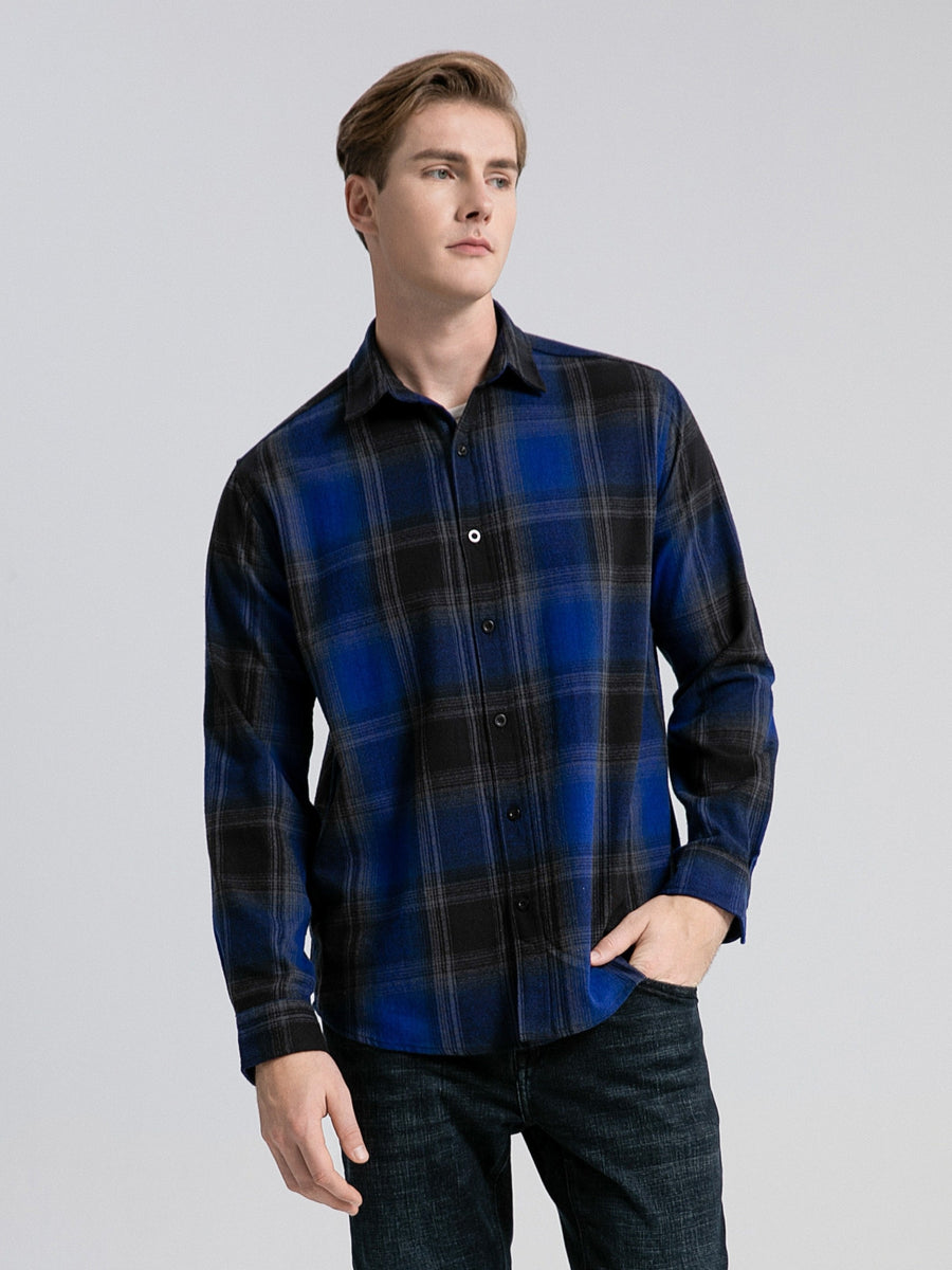 Flannel Plaid Shirt - Blue Black