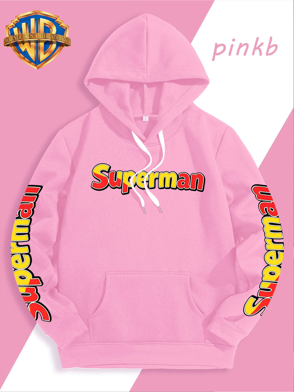 DC Superman Classic S Logo Print Hoodie American Casual Fall Winter Sweatshirt - Men'S Versatile Pullover, Cozy And Warm Fleece-Lined Top for Sports, Outdoor, Travel, Daily Wear, Commute, Home, Perfect Gift for Lovers And Friends - Unisex - Pink Color