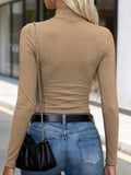 Women'S Autumn Winter New Style Semi-High Neck Fitted Top, Can Be Worn Inside Or Outside, Elastic Fabric, Soft And Skin-Friendly Warm, Easy Waist-Cinching Cut, Casual All-Match "Coffee Club All Day Every Day" - Khaki