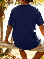 Men's New Pure Cotton Short Sleeve Round Neck T-Shirt, Comfortable, Soft, and Breathable, Perfect for Vacation, Leisure, and Daily Wear, a Summer Essential - Navy Color