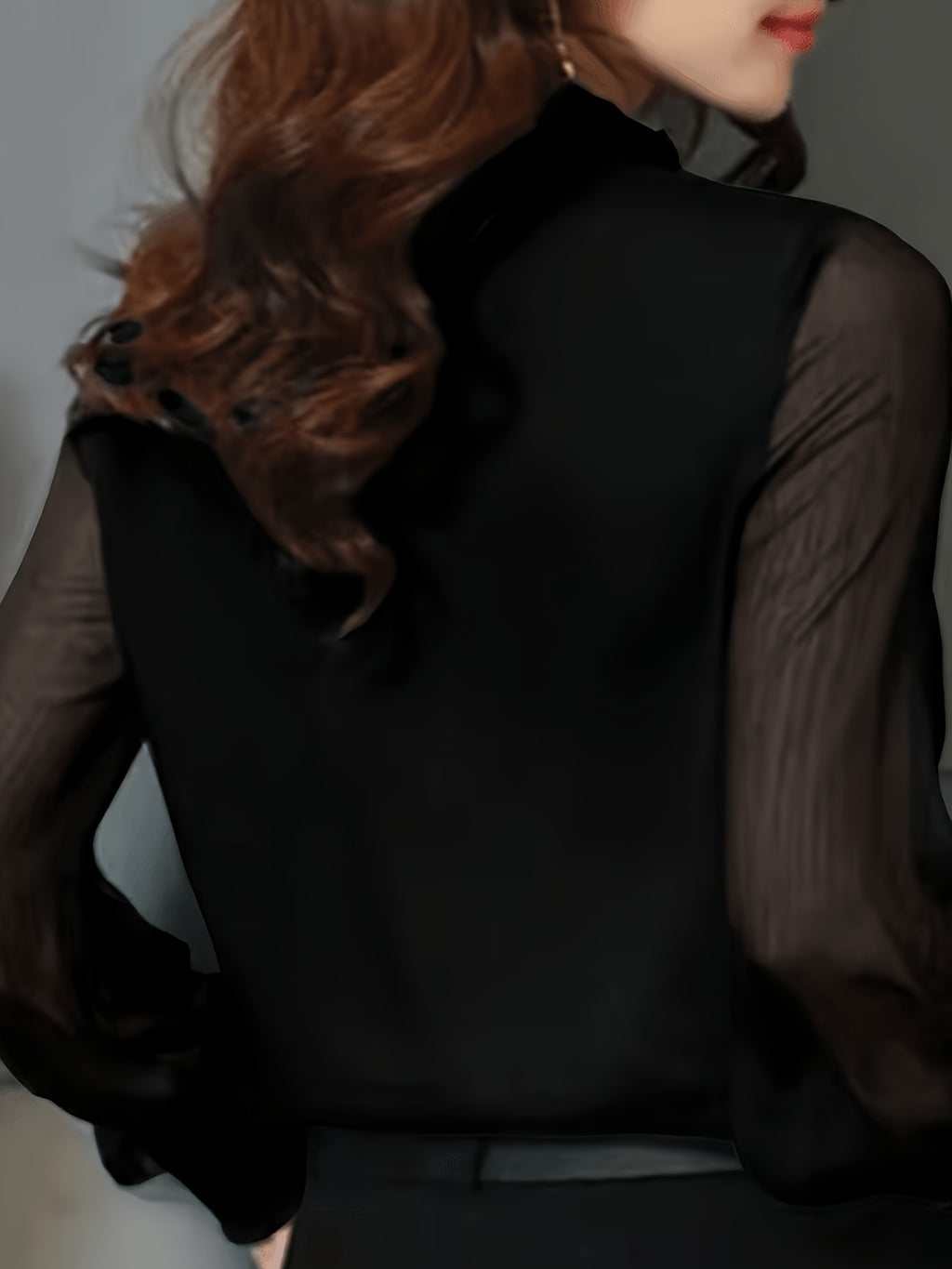 Women's Elegant Office and Daily Shirt - Stand Collar Long Sleeve Non-Sheer Professional Top, All-Season Machine Washable Formal Casual Style Q305 - Black