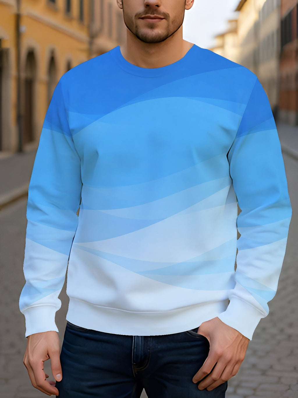 2pcs Men'S Round Neck Sweatshirt Set - Casual Print Top, Outdoor Leisure Style Round Neck Sweatshirt, Basic Versatile Style with Print - Mixed colors