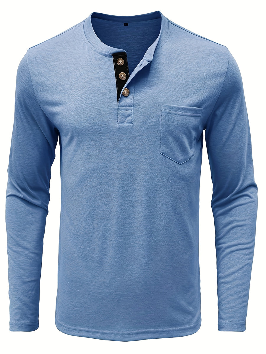 Joshmei OBM Men's Long Sleeve Crew Neck Henley Shirt Two-pc - Sky blue khaki