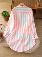 Women's Fashion Striped Long Shirt - Pink