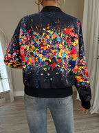 Women'S Lightweight Casual Jacket - Vibrant Tie-Dye Print, Stand Collar, Zip-Up, Long Sleeve, Perfect for Spring/Fall, Spring Jacket | Vibrant Print Jacket | Zippered Jacket - Black