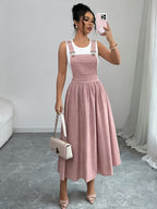 Solid Color Corduroy Suspender Skirt - Pink