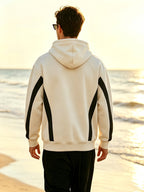 New Men'S Double Striped Hooded Sweatshirt with Loose Fit And Comfortable Pockets, Versatile And Trendy Hoodie for Daily Use - Apricot