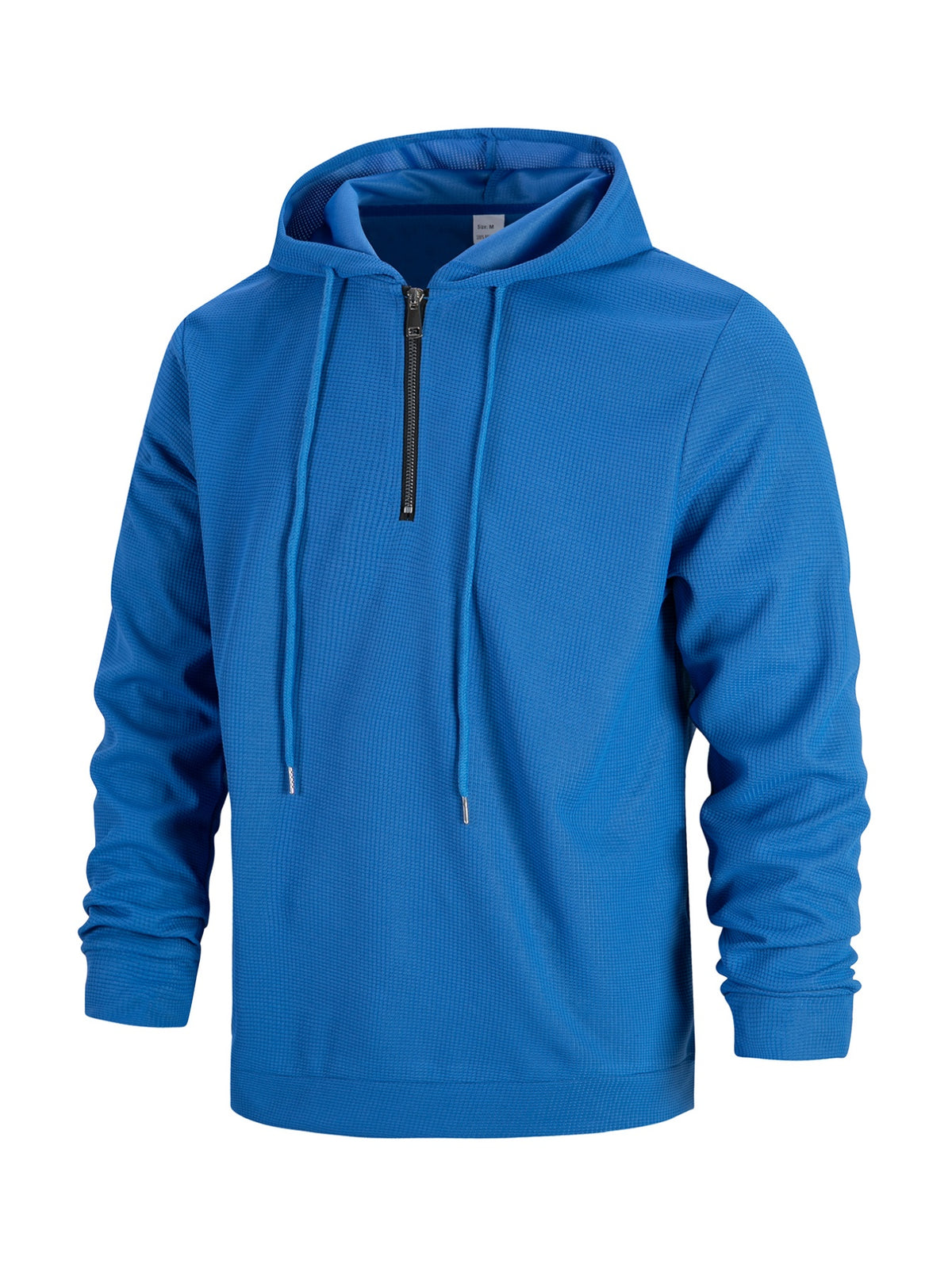 Men's Solid Color Waffle Knit Half-Zip - Lightweight Breathable Half-Zip Hoodie, Long Sleeve Casual Pullover Suitable for Streetwear, Travel, Spring & Autumn Layering, Waffle Texture - Royal Blue