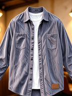 Men'S Fashion Corduroy Solid Color Lapel Shirt, Pocket Embellished Casual Open Front Blouse Men'S Top Shirt - Royal Blue