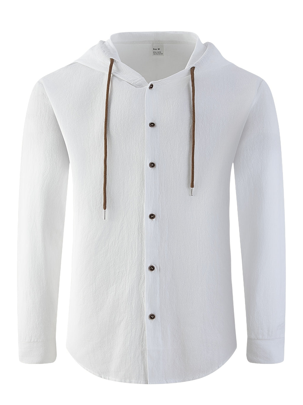 Men's European and American Style Cross-Border Linen Hooded Long-Sleeve Shirt - White