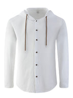 Men's European and American Style Cross-Border Linen Hooded Long-Sleeve Shirt - White
