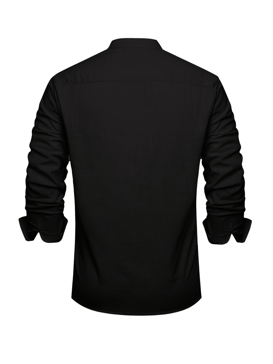 Men'S Casual Romantic Vacation Henley Shirt Long Sleeve Top - Black