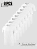 8pcs Men'S Short Sleeve T-Shirt Set - All-Season Versatile T-Shirts, 100%, Ideal for Travel And Casual Wear, Round Neck, Multiple Colors, Soft And Comfortable - White