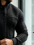 Joshmei OBM Halloween Men's Old Money Style Stand Collar Henley Shirt, Twisted Cable Knit Patchwork Checkered Long Sleeve Top, Comfortable and Warm Pullover, Suitable for Beach Vacations and Daily Wear, Men's Birthday Gift - Black