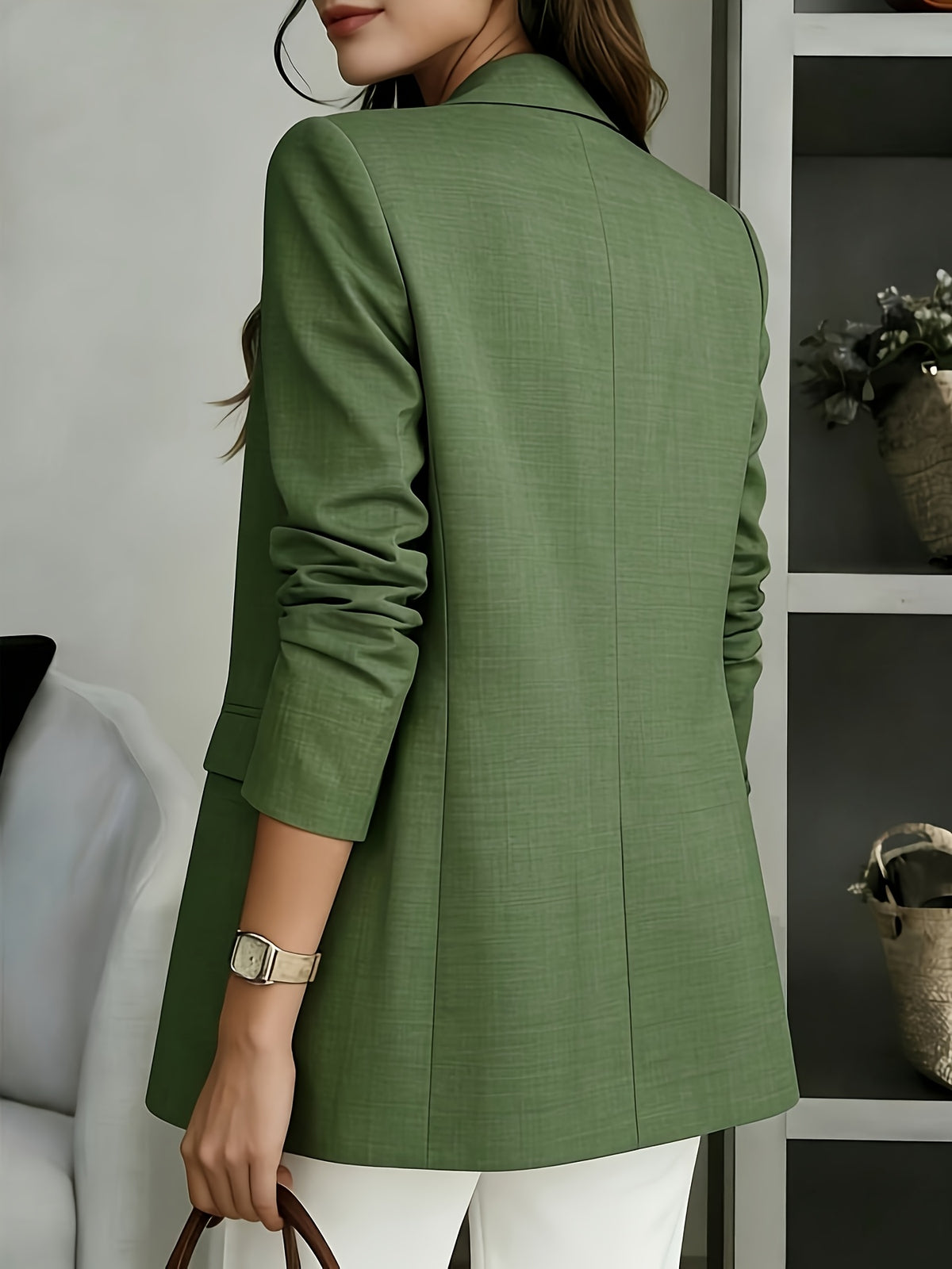 Spring And Autumn Women'S Fashion Long Sleeve Single-Button Blazer, Convertible with Real Pockets, Inner Lining, Soft And Comfortable Wrinkle-Resistant Fabric, Suitable for Casual Daily Wear, Indoor Office, Outdoor, And Podium Speeches - Olive