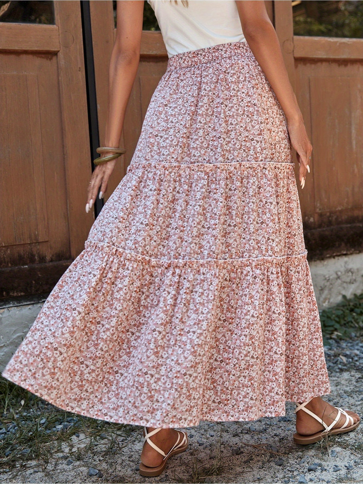 Floral Print Pleated Midi Skirt - Pink