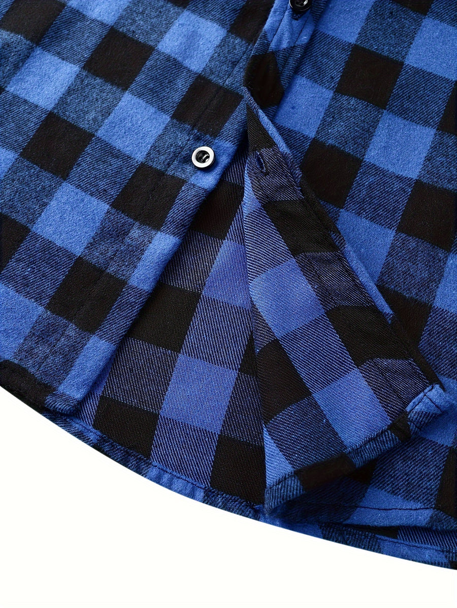 Men's Fashion Hooded Plaid Trendy Shirt Hooded Plaid Sweatshirt, Autumn/Winter Essentials, New Season - Royal Blue