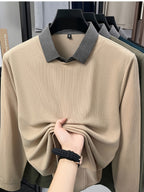 Autumn Men'S Faux Two-Piece Sweater, Shirt Collar Pullover Top, Autumn Top, Business Casual, Daily Outing, Warm And Comfortable, Ideal Gift, Knit - Off-white