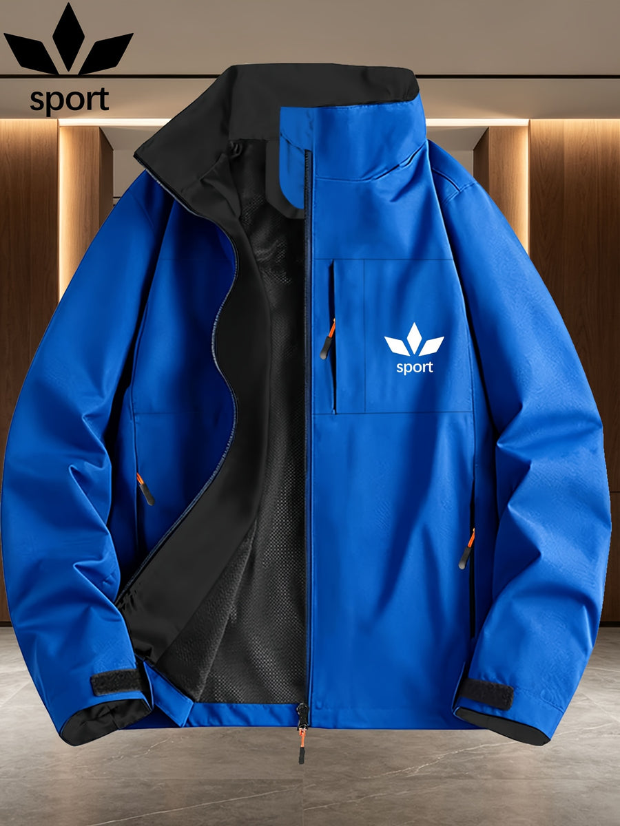 Men's Three-Leaf Clover Sport Print Reversible Full-Zip Stand Collar Windbreaker Jacket, Lightweight Windproof Outdoor Mountaineering Sports Jacket Winter Clothes for Men - Royal Blue