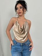 Summer Directional Style Women'S V-Neck Floral Mesh Vest, Elegant And Sexy - Golden