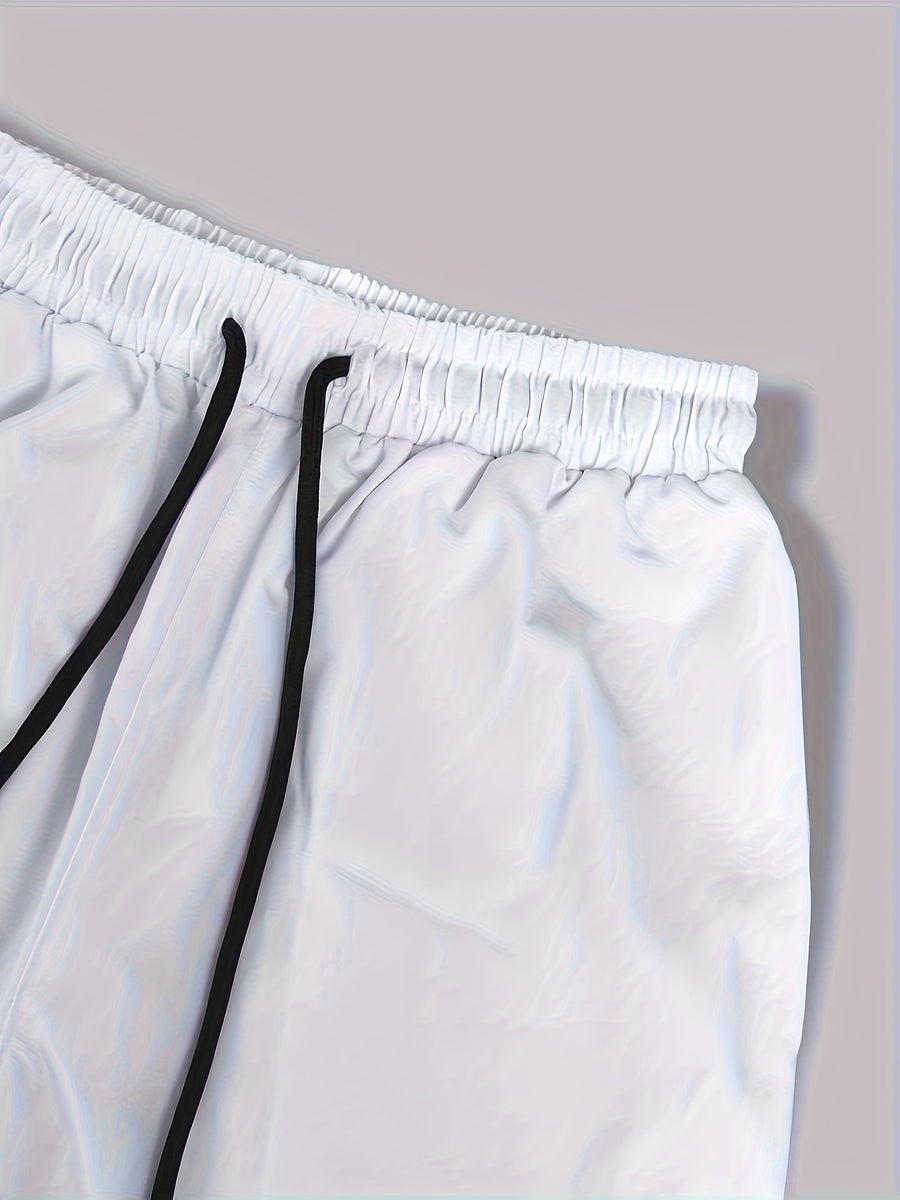 Lightweight Jogger Pants with NY Logo Patch - Elastic Drawstring Waist, Wide-Leg Tapered Fit, Full-Length Capri Length Suitable for Outdoor Activities & All-Season Wear - Collection (Hand Wash/Dry Clean) - White