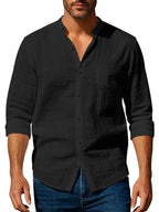 Men'S Casual Shirt Spring Summer Solid Color Dress Shirt Stand Collar Casual Lightweight Shirt Men'S Top - Black