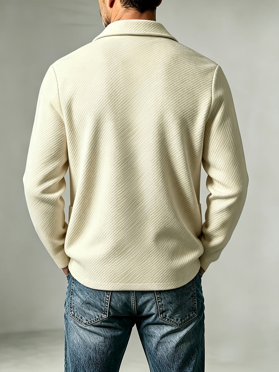 Men'S Spring Autumn New Print High-Grammage Pinstripe Texture Fabric Blazer Collar Cardigan Single Button Double Pocket Business Casual All-Match Long Sleeve Jacket, Knit Soft Comfortable Fashion Solid Color Outerwear Suitable for Daily Outings - Khaki