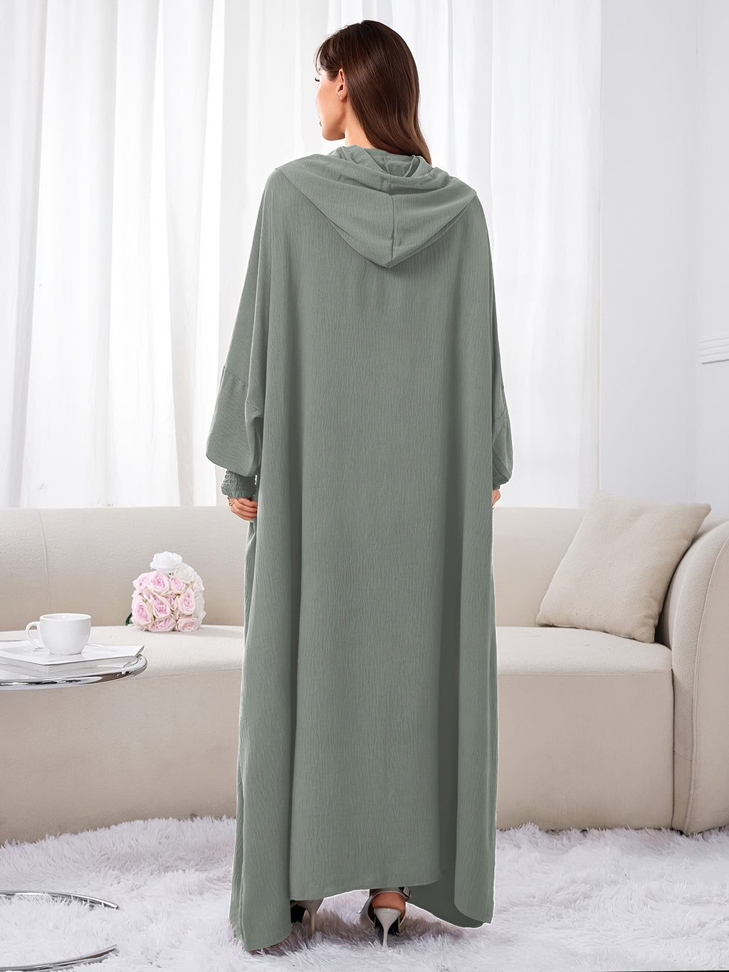 Plus Size - 1pc Ice Wrinkled Fabric Solid Color Loose Hooded Headscarf Women'S Fashion Abaya Suitable for Spring Summer Autumn Daily Wear Robe Foulard Femme Abaya Femme Foulard Abaya Femme - Dark Gray