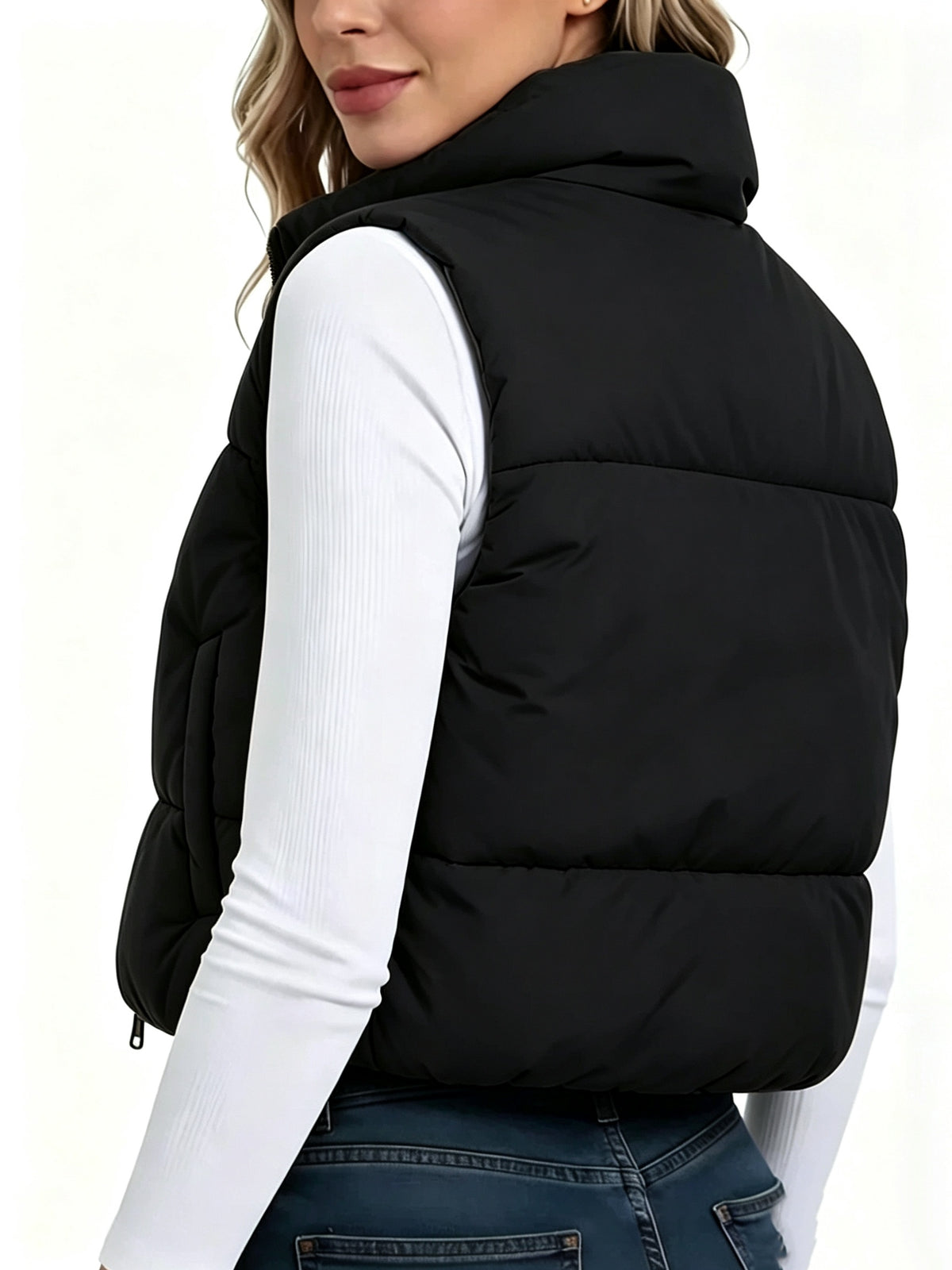 Spring Autumn Winter Women'S Vest, Stand-Up Collar Short Vest, New Year Outfit Year-End Styling, Daily Commute Date Versatile Top, High-Quality Women'S Clothing Promotion Special, Elegant Chic Shoulder Vest, Korean Style Popular Top - Black