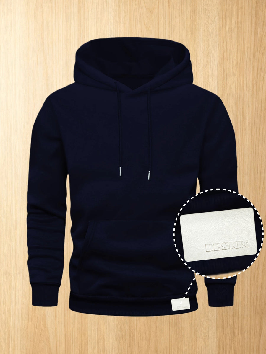 50%, 50%, Men'S Casual Pocket Ankle-Length Hooded Sweatshirt, Cuffs with Ribbed Bottom, Men'S Warm Fleece-Lined Sweatshirt for Global All-Season Base Layer - Navy Color