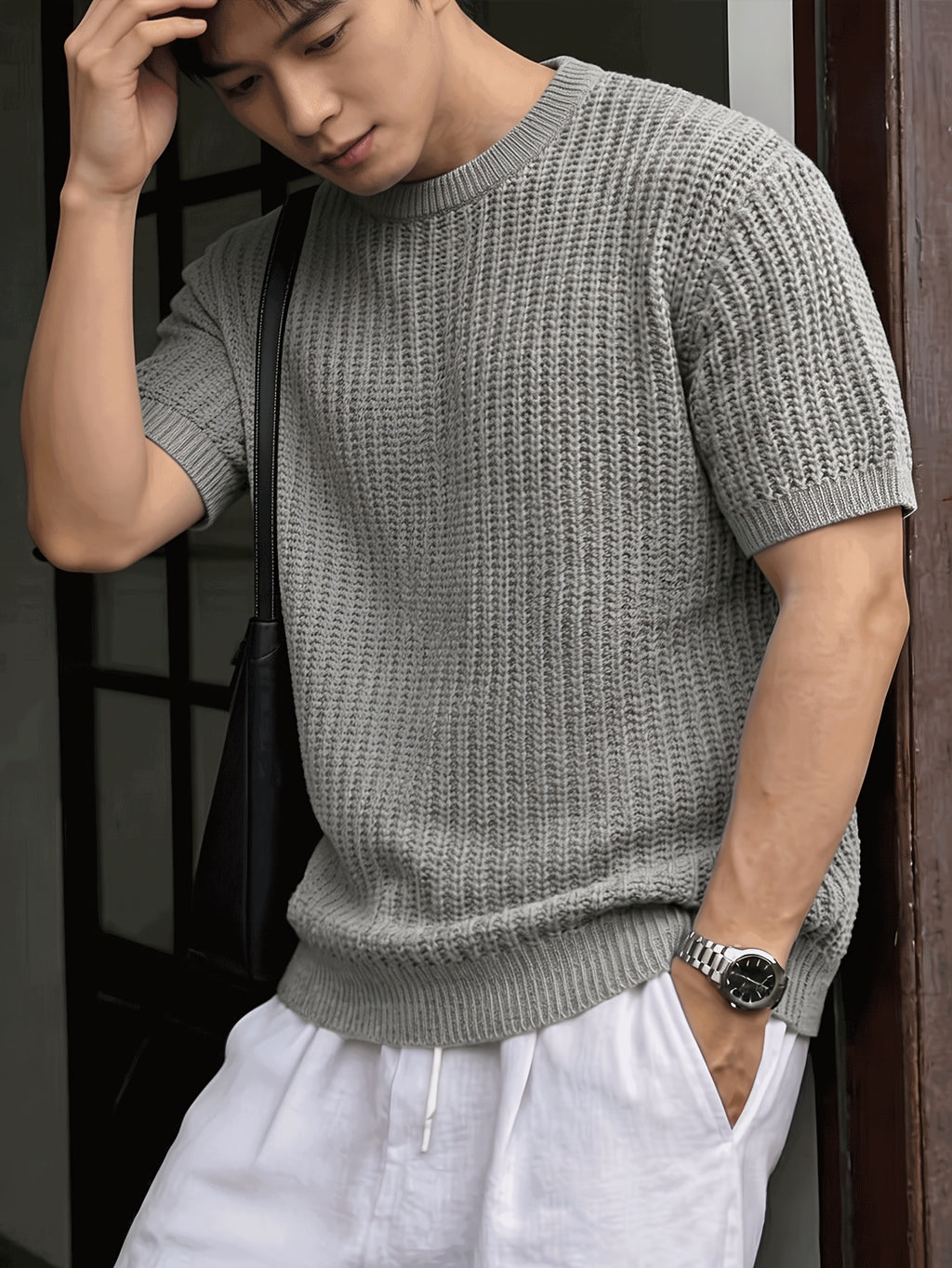 New Korean Lazy Style Sweater Men'S Loose Casual Business Commute Knit Top Spring Summer - Grey