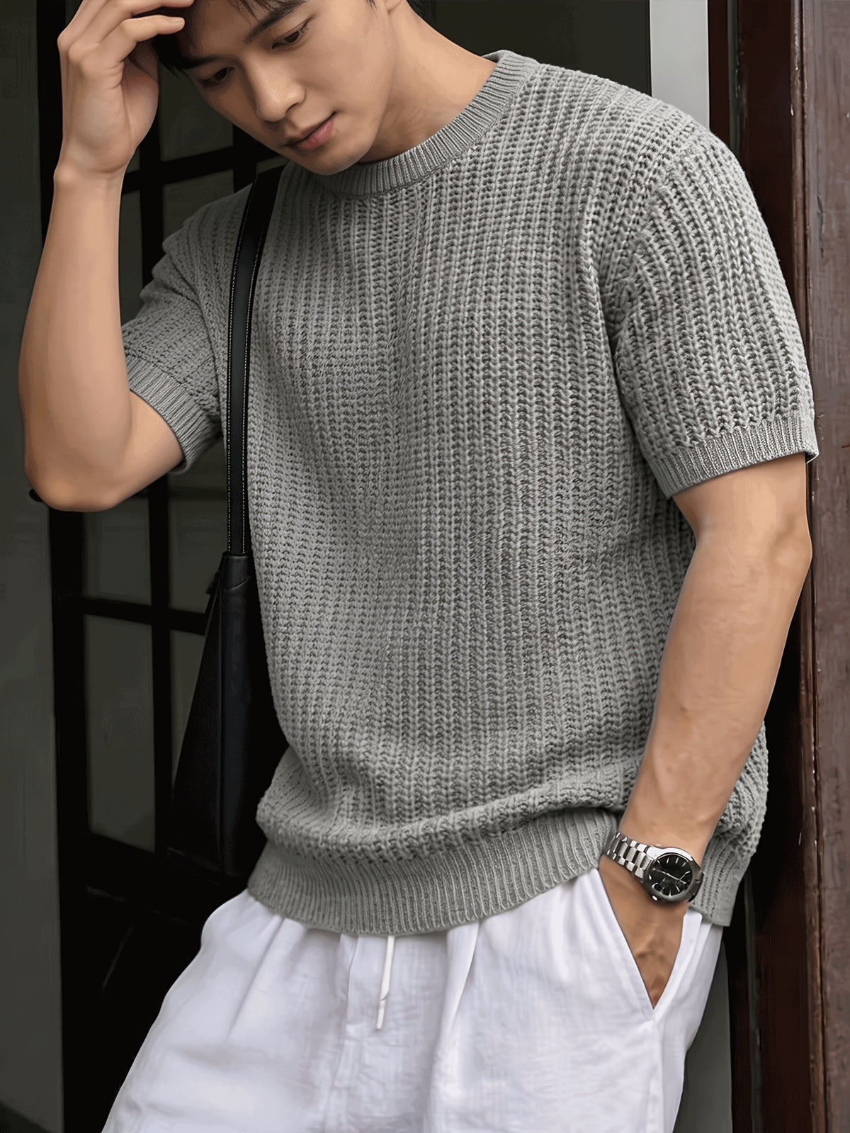 New Korean Lazy Style Sweater Men'S Loose Casual Business Commute Knit Top Spring Summer - Grey