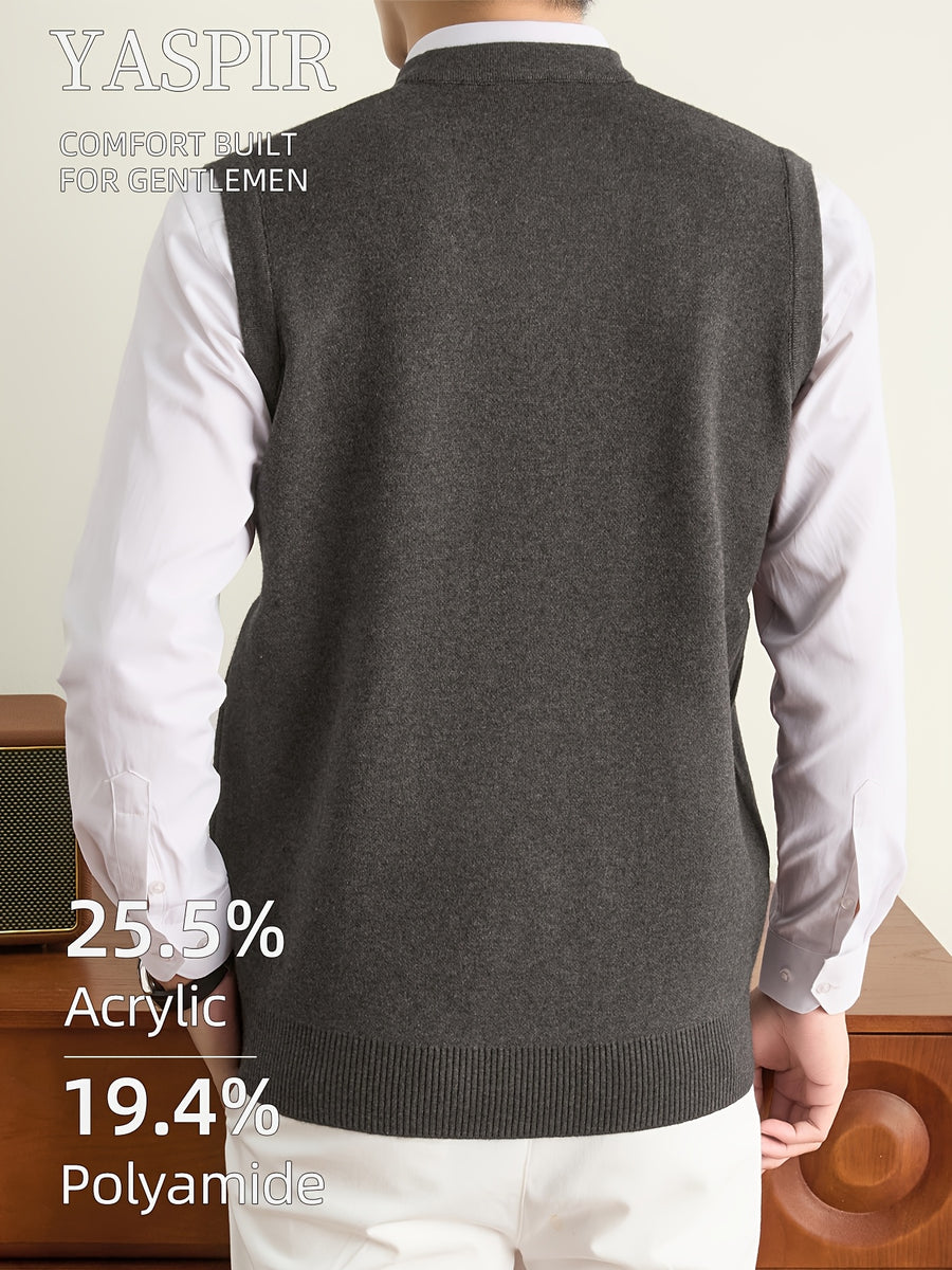 Men'S Knit Vest Sweater for Autumn And Winter, Classic V-Neck Striped Design, Easy Elegant Old Money Style Warm And Cold-Resistant, Suitable for Daily Commute, Office, Outdoor Leisure, Sports, Hiking, Camping, Holiday Gift for Father Or Husband - Olive