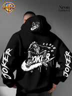 Warner Bros. Official Men'S Autumn Winter Trendy Print Hooded Fleece Sweatshirt, Long Sleeve Pullover Hoodie, Black And White Line Art Skateboard Joker Dripping Graffiti Trendy Print Pattern, Kangaroo Pouch And Drawstring Design - Black