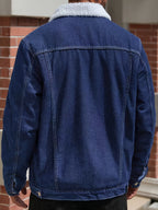 Autumn/Winter Men's -Lined Thick Washed Blue Denim Jacket, Double-Layer Insulated Blue Men's Casual Denim Top, Street Style - Blue