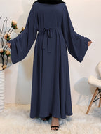 1pc Fashionable, Elegant, Comfortable, and Casual Wide-sleeved Abaya with Belt. Solid Color Suitable for Daily Wear. Loose and Comfortable Women's Abaya Dress. Ferace Tesettür Clothing, Women's Abayas for Muslim Women, Islamic Wear for Women - Navy Color