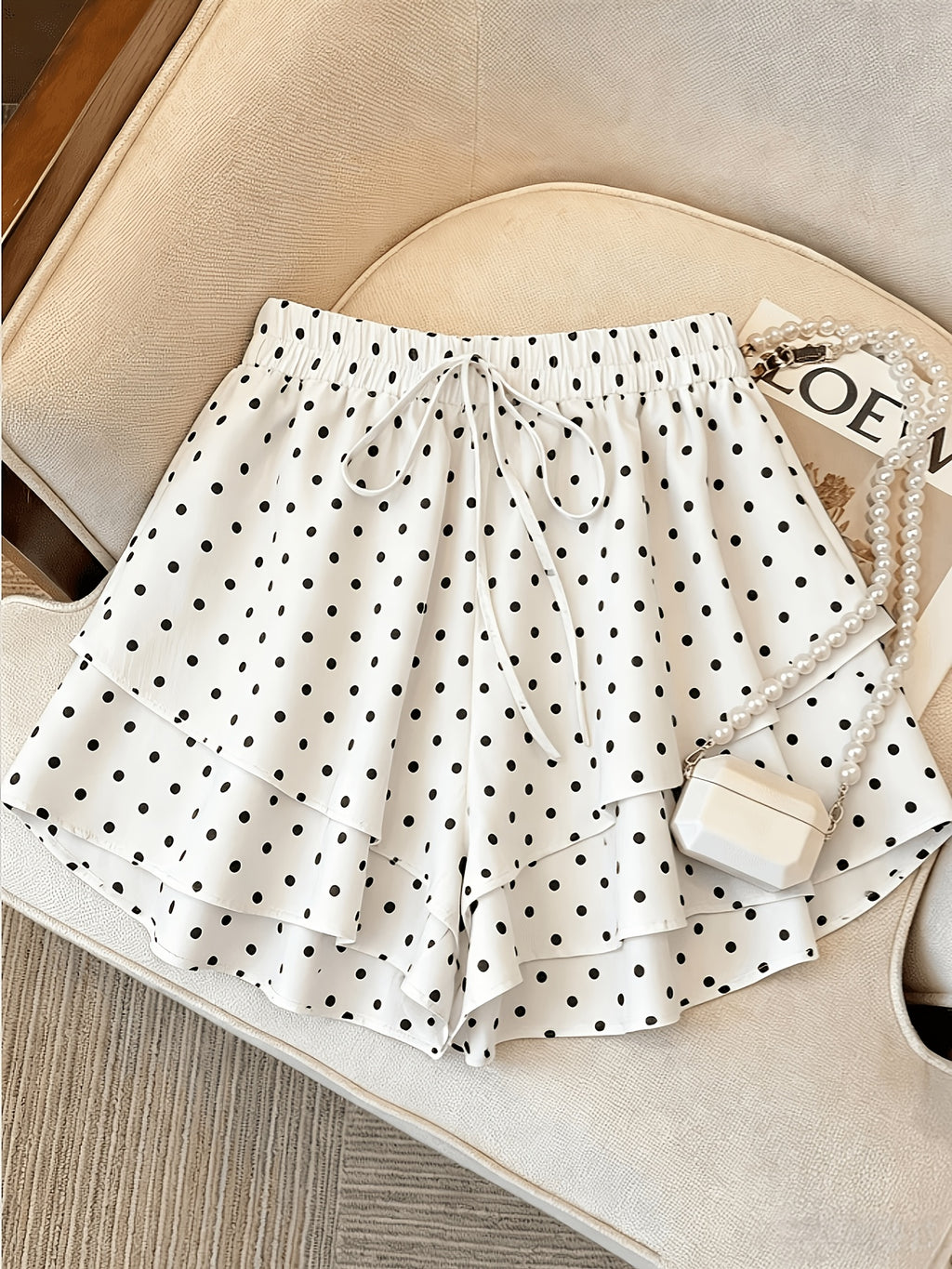 Multi-Layer Ruffled Cake Skirt Pants Women'S Tight High-Waist Loose -Covering Anti-Sheer All-Match Casual Shorts - White