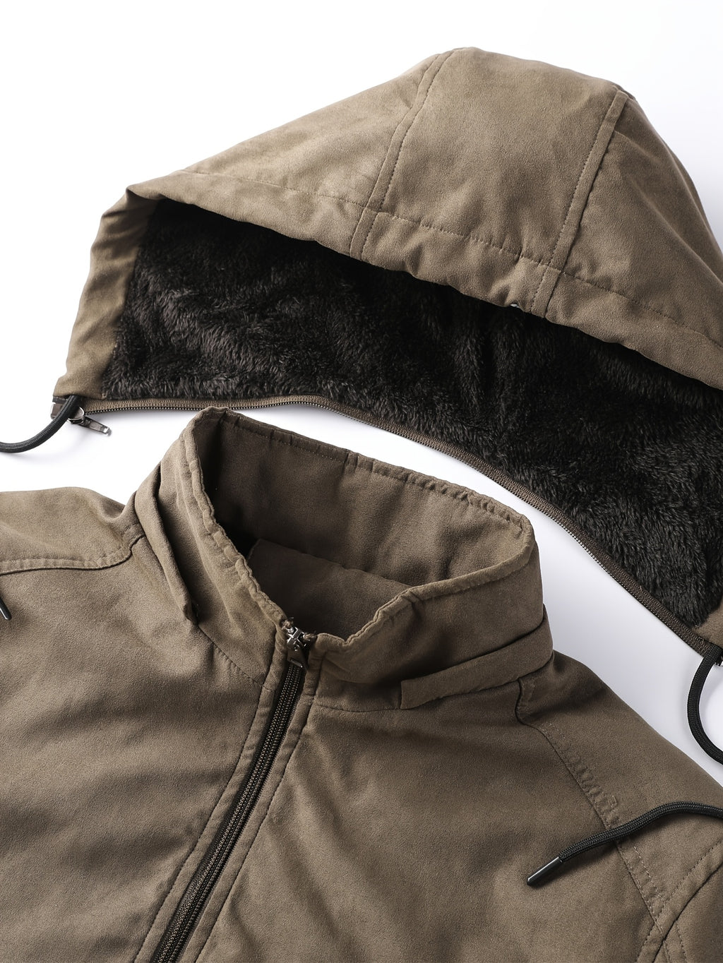 Men's Winter Vintage Trendy Hooded Padded Coat, Street Fashion Jacket, Plush-Lined Thickened Casual Jacket with Detachable Hood, Workwear Top - Khaki