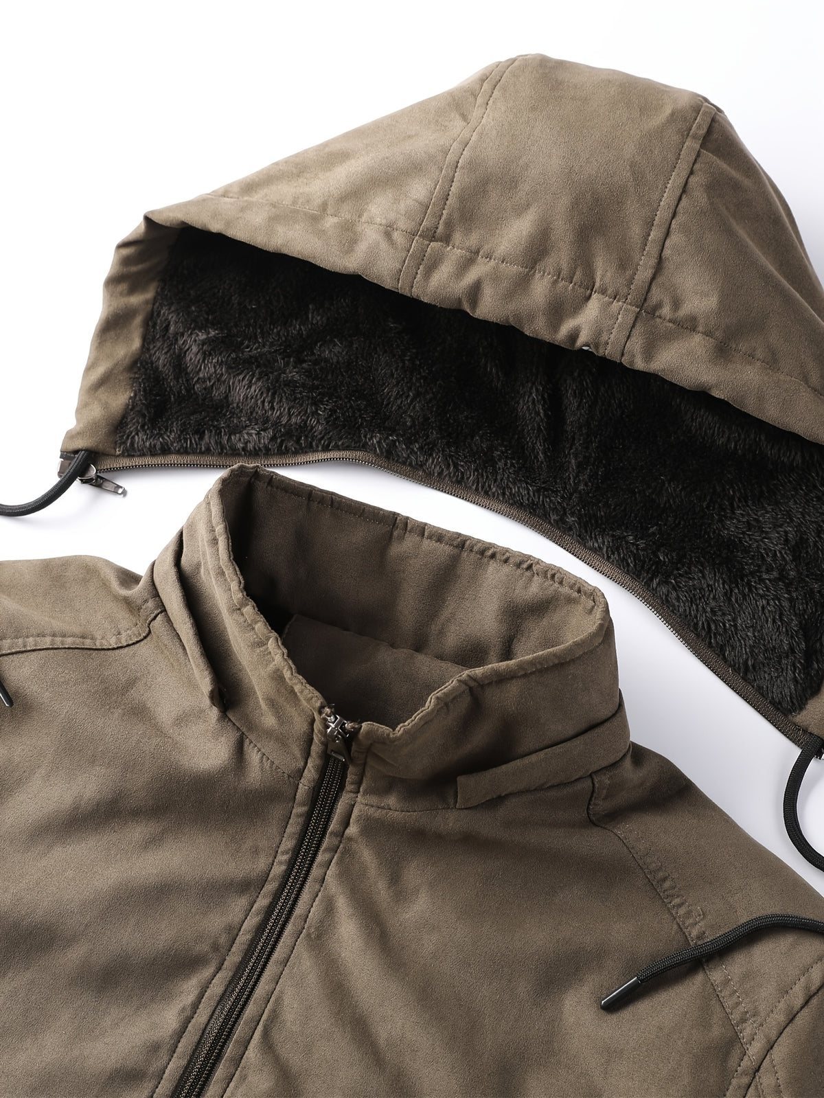 Men's Winter Vintage Trendy Hooded Padded Coat, Street Fashion Jacket, Plush-Lined Thickened Casual Jacket with Detachable Hood, Workwear Top - Khaki