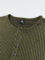 Pearson OBM Men's High-Quality Clothing - Men's Heavy-Duty Henley Shirt - Single-Button Collar & Chest Placket, Casual Button-Front Blouse, Thick, Soft, and Comfortable Fabric, Machine Washable Solid Color Sweater - Versatile for Smart-Casual - Olive Green