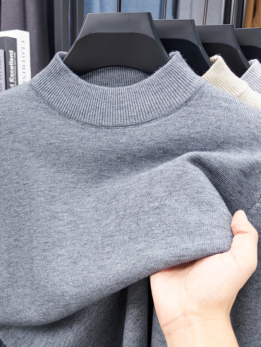 Men's Solid Color Half-Turtleneck Sweater, Available in Multiple Colors, Ribbed Cuffs, Simple Basic Style, Business Casual for Autumn/Winter, Slim Fit Commuter Base Layer Knit Top - Medium Gray