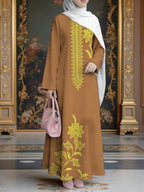 Women'S Middle Eastern Style Muslim Elegant Robe Dress, Suitable for Malaysian Dress, Fresh Floral Muslim Long Skirt, Loose A-Line Long Sleeve Cut, Daily Prayer And Outing Wear, Non-Stretchy Non- Craft - Mixed colors