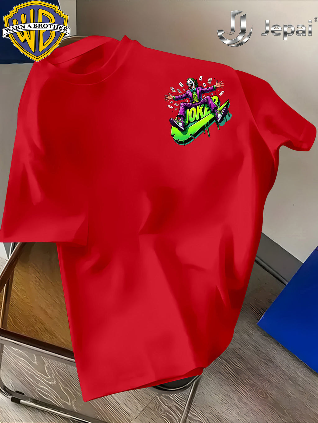 Warner Bros. Exclusive License, Retro Street Style DC Theme Classic Character Print Design Men'S Summer Basic Casual Short Sleeve Top, Casual Round Neck Shirt, Suitable for Outdoor Wear, Fitness, Office, And Daily Casual Wear - Red