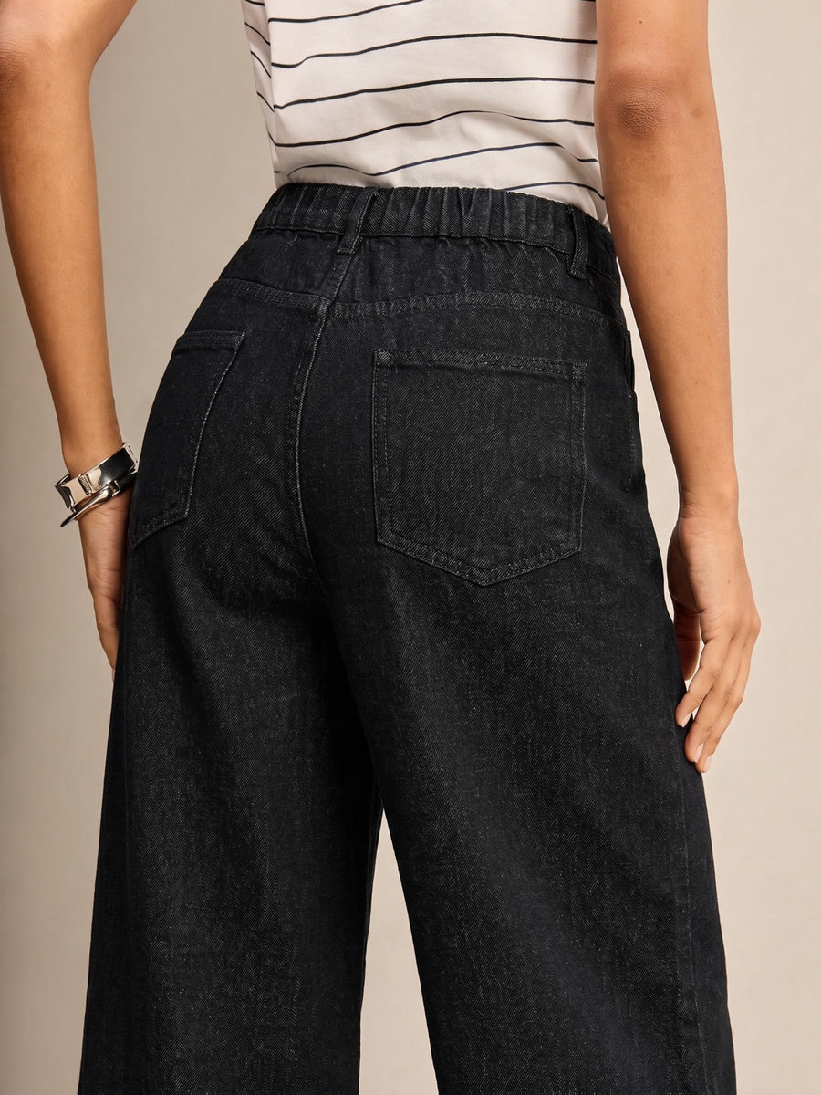 Women's Casual Distressed Elastic Waist Jeans - Deep Grey